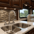 thumbnail image 2 of RV Mobile Home Non-Metallic Two Handle High Arc Swivel Kitchen Faucet Stainless Steel Finish, 2 of 5