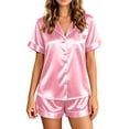 thumbnail image 2 of Satin Pajamas for Women Silk Pjs Short Set 2 Piece Button Up Lounge Sets Short Sleeve Sleepwear, 2 of 4