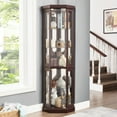 thumbnail image 4 of Dark Cherry Living Room Curio - Corner Glass Display Case With Adjustable Shelves And Integrated Fixture Cabinet, 4 of 6