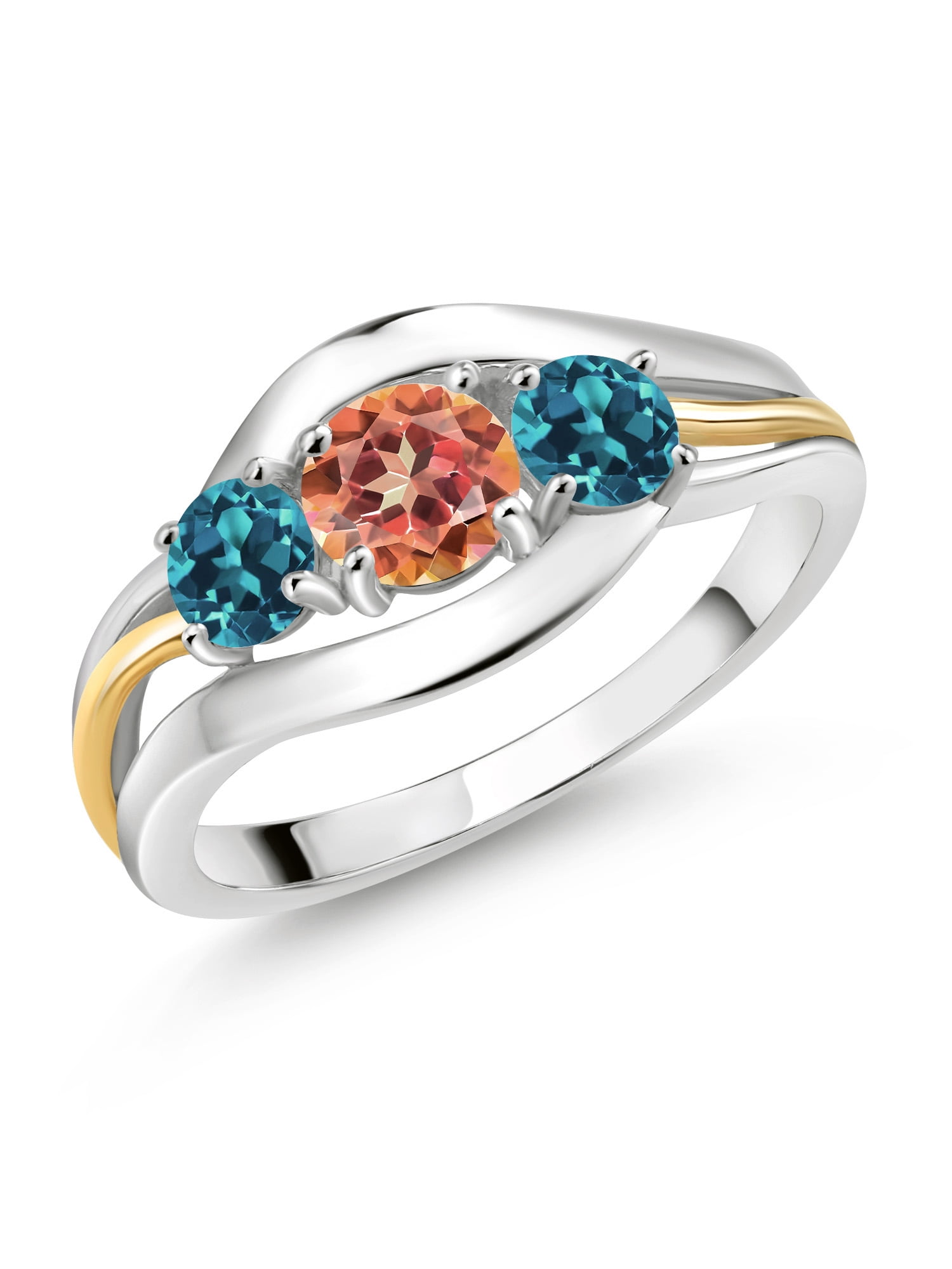 Gem Stone King 10K Yellow Gold Engagement Solitaire Ring set with 1.03 Ct Round Ecstasy Mystic Topaz and White Created Sapphires
