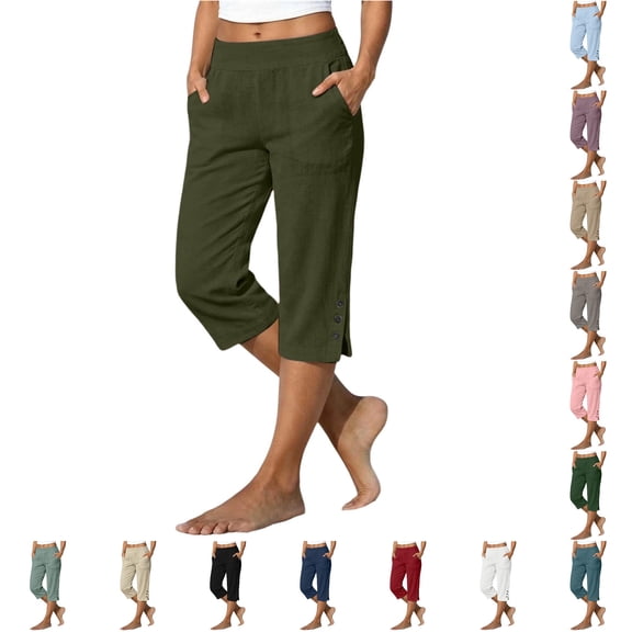 WERYOUNG Casual Summer Straight Leg Capri Pants For Women With Pockets Loose Beach Trousers For Daily Wear Breathable Bottom XXXL