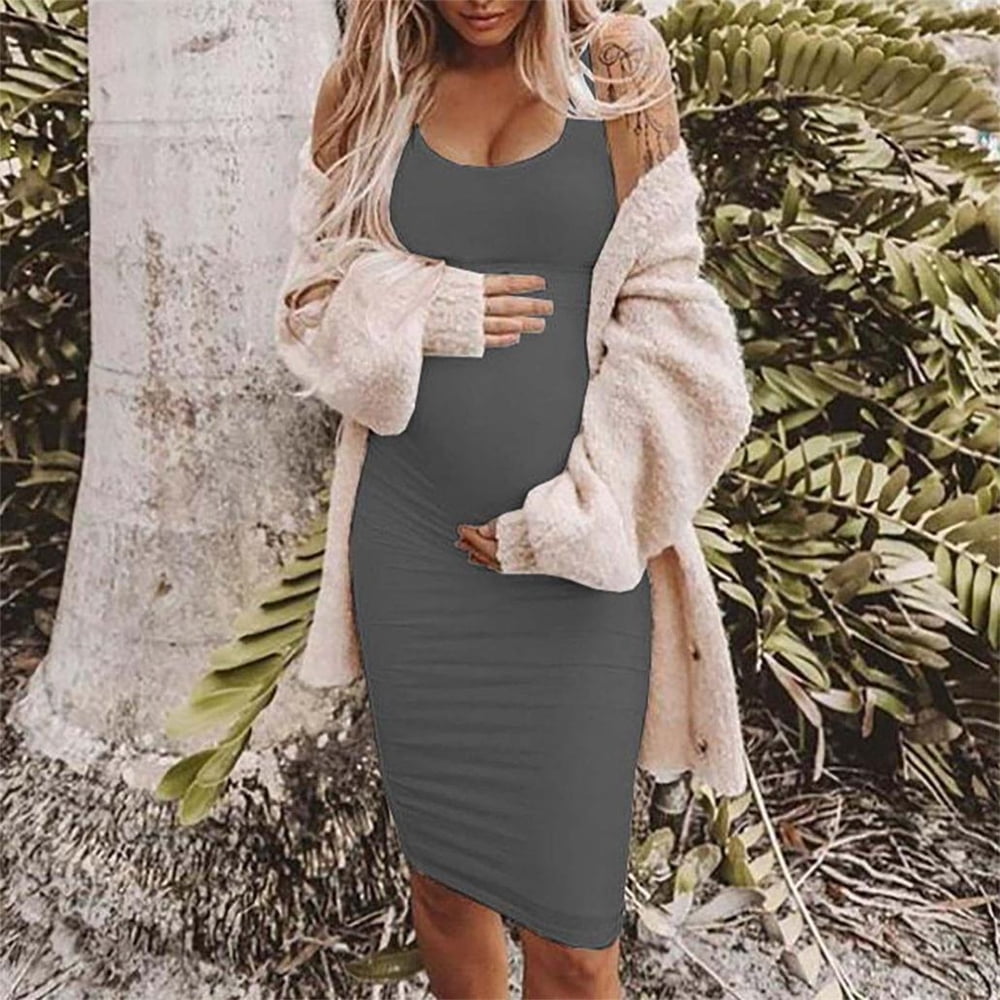Summer Savings Clearance! Dezsed Maternity Clothes Women Summer Sexy  Sleeveless Round Neck Medium Long Pregnancy Dress With Suspender Solid  Color Casual Maternity Dresses 