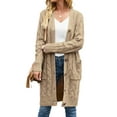 thumbnail image 2 of Inevnen Womens Long Sleeve Cable Knit Long Cardigan Open Front Button Sweater Outerwear, 2 of 8
