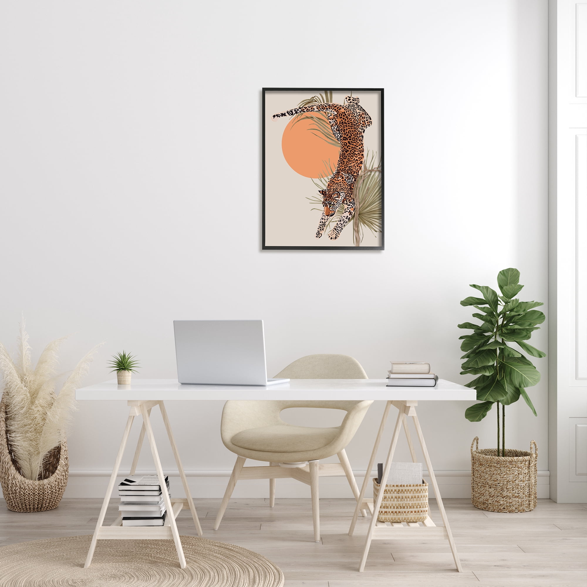 Stupell Industries Jungle Cat Leopard Pounce Orange Sun Palm Leaf, 24 x 30, Designed by Ros Ruseva