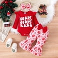 thumbnail image 2 of Ulitacool Fall Winter Outfits For Girls Baby 6-12 Months Long Sleeve Christmas Letter Romper Bodysuit Cartoon Prints Pants Outfits Elegant Clothes Set Pink, 2 of 6