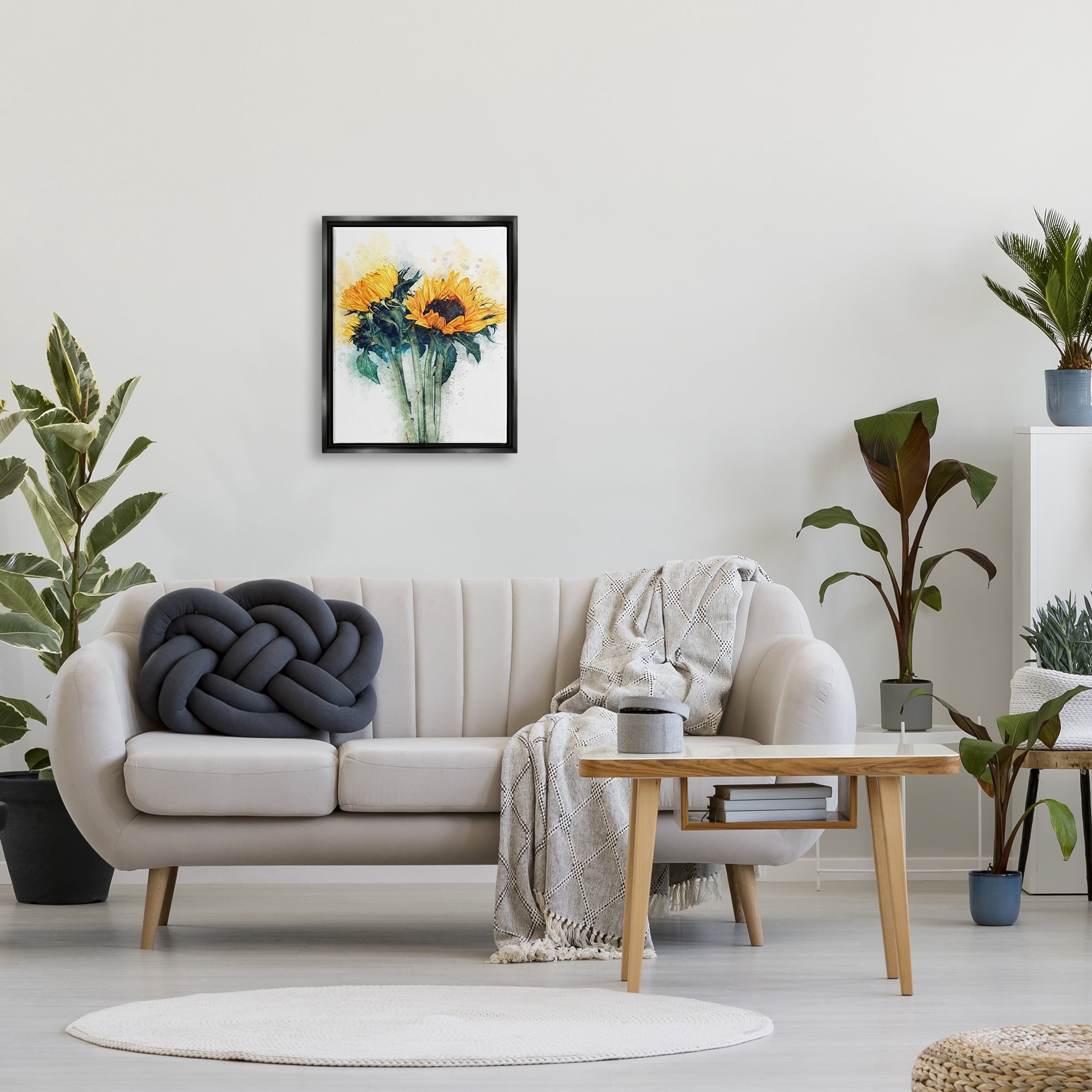 Stupell Industries Sunflower Assortment with Watercolor Accent Jet Black Framed Floating Canvas Wall Art, 16x20, by Ziwei Li