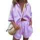 thumbnail image 2 of Txlixc, conjunto de ropa informal para mujer, camisas con botones de manga 3/4 de Color sólido de verano, Tops y pantalones cortos con cordón, trajes Txlixc Moda, 2 of 4