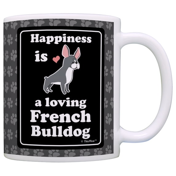 ThisWear French Bulldog Gifts Happiness is a Loving French Bulldog Lover 11 ounce Coffee Mug Paw Prints