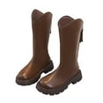 thumbnail image 2 of Spazoro Girls Knee High Boots, Round Toe Side Zipper Smooth Leather Chunky Sole Long Boot Shoes for Girls Brown, 2 of 7