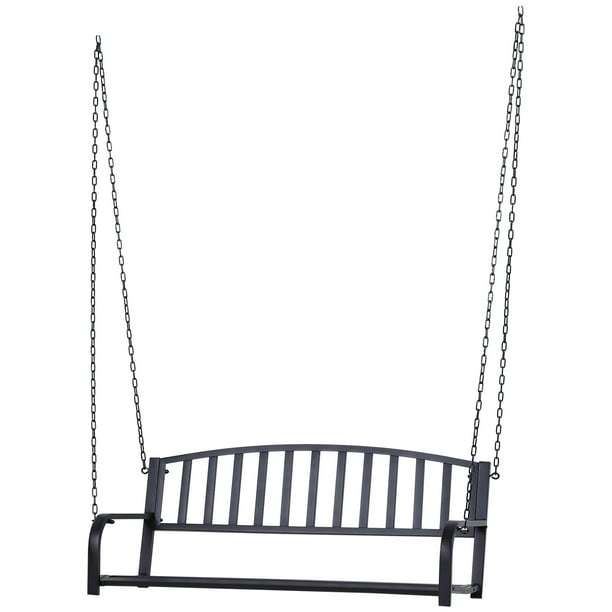 Outsunny 2 Person Front Hanging Porch Swing Bench, Ourdoor Steel Weather Resistant Swing with