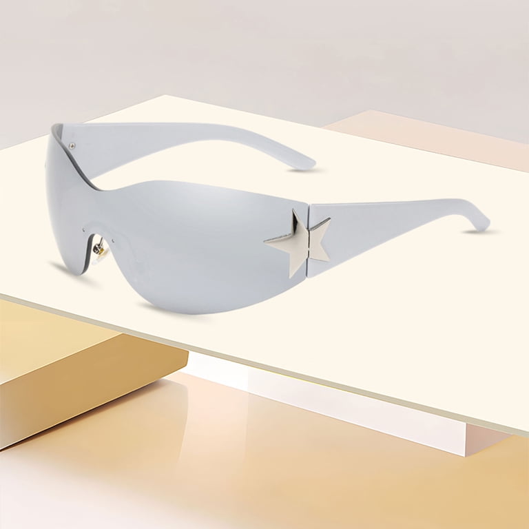 Rimless Y2K Sunglasses for Women Men,Trendy Shield Wrap Around Oversized Glasses Amazon.com: Crazy Feng Rimless Y2K Sunglasses for Women Men  main image 2