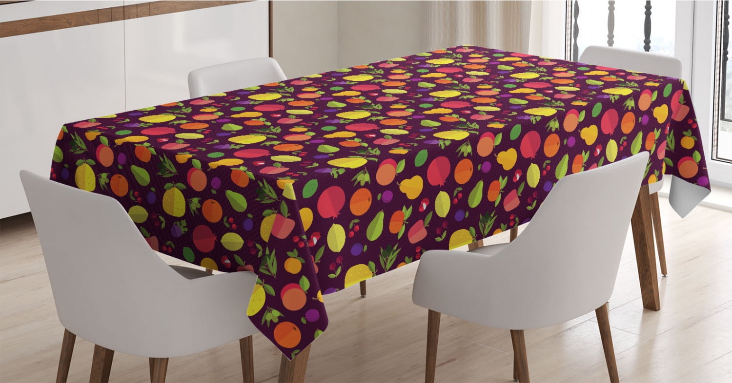 60 X 84 Ambesonne Fruits Tablecloth Pink Pale Green Lilac Summer Vitamin Cherry Pears Fig Apple Flowers Watermelon Freshness Pastel Rectangle Satin Table Cover Accent for Dining Room and Kitchen