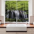 thumbnail image 2 of Ambesonne Scenery Kitchen Curtains, Rock Tree in Waterfall, 55"x45", Black White and Green, 2 of 3