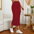 thumbnail image 6 of Mohiass Pencil Midi Skirt for Women 2025 Fall Casual High Waist Ruched Ribbed Knit Stretchy Bodycon Skirt with Slit Red S, 6 of 6