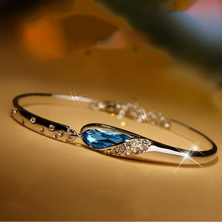 - Fashion Womens 925 Sterling Silver Crystal Bracelet Bangle