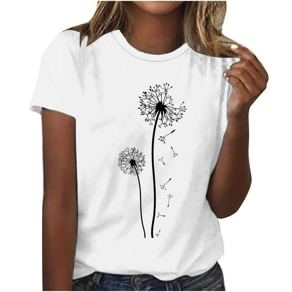 Buigttklop Summer T-Shirt for Women,Women'S Graphic Printes T-Shirt Round Neck Short Sleeved Tops