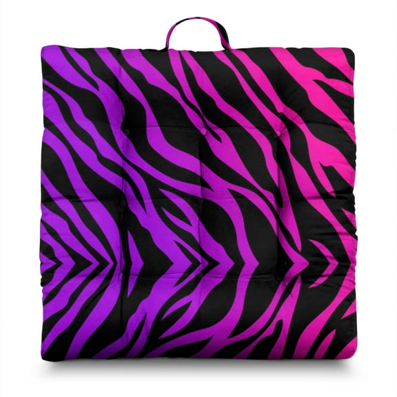 Rainbow Zebra Seat Cushion – 22x22 Inch Floor Pillow, Soft Dutch Velvet, Colorful Multicolor Zebra Pattern (Fun Cartoon Gradient Design for Kids & Trendy Spaces)