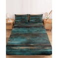 thumbnail image 2 of Cal.King Size Fitted Sheet Set - Teal Brown Plank Prints 3 Piece Bedding Sets 16" Deep Pocket Fitted Sheet with 2 Pillowcases, Farmhouse Vintage Wooden Grain Brushed Microfiber Hotel Bed Sheets, 2 of 9