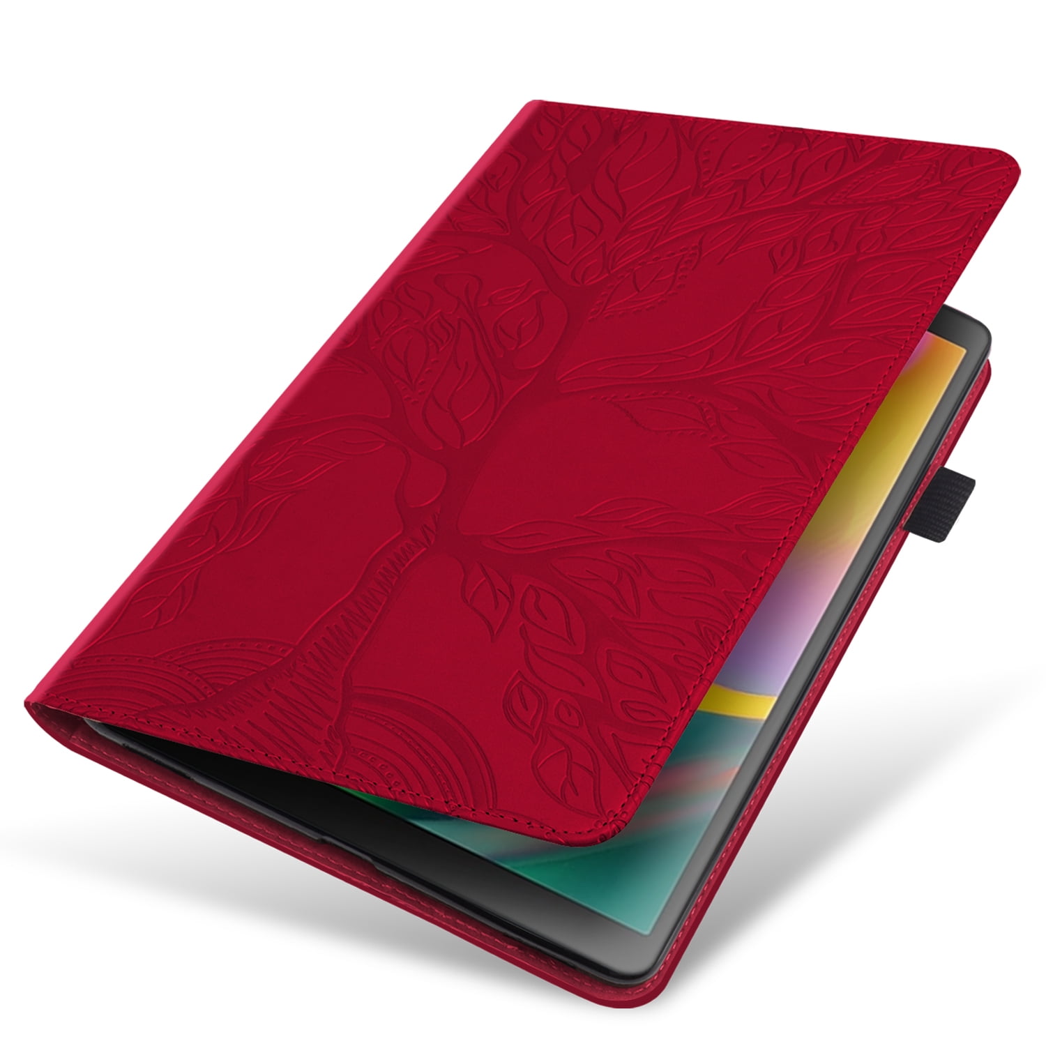 Allytechgroup Elegant iPad Air 11 Inch Case Cover 2024, Lift Tree Pattern Embossed and Shockproof Tablet Case with Pencil Holder Multi Angle Viewing Stand Flip Cover for Apple iPad Air 11,Red