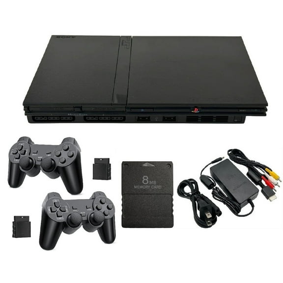 Restored Playstation 2 PS2 Console Slim Game System with 2 RetroFam Wireless Controllers and 8MB Card (Refurbished)