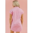 thumbnail image 6 of Women's Pink Short Sleeve Denim Shirt Dress with Double Chest Pockets | [ZhiHiMeRi] | (US 16-18)XL, 6 of 11