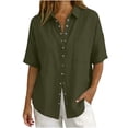 thumbnail image 6 of Stamzod Button Down Shirts for Women Short Sleeve Summer Tops Cotton Linen Dressy Casual Work Blouse with Pocket Army Green XXL, 6 of 7