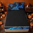 thumbnail image 4 of Erosebridal Spooky Skull Zipper Full Size Comforter Sets with Fitted Sheet and 2 Pillowcases, Halloween Fire Zipper Bedding Set for Boys Girls, Dark Gray Cyan, Black Reversible, 4 of 7