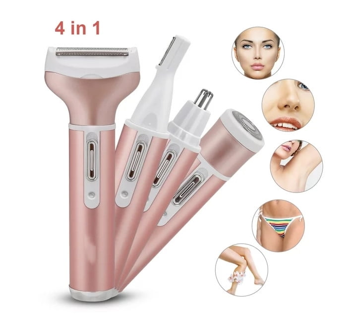 Bikini Trimmer, [Newest Version] 4 in 1 Electric Women Shaver/Lady Razor/Nose Hair Trimmer/Eyebrow Trimmer/ Foil Shaver Rechargeable for Face Legs Armpit Arms Bikini Line Using Smooth Glide Technology