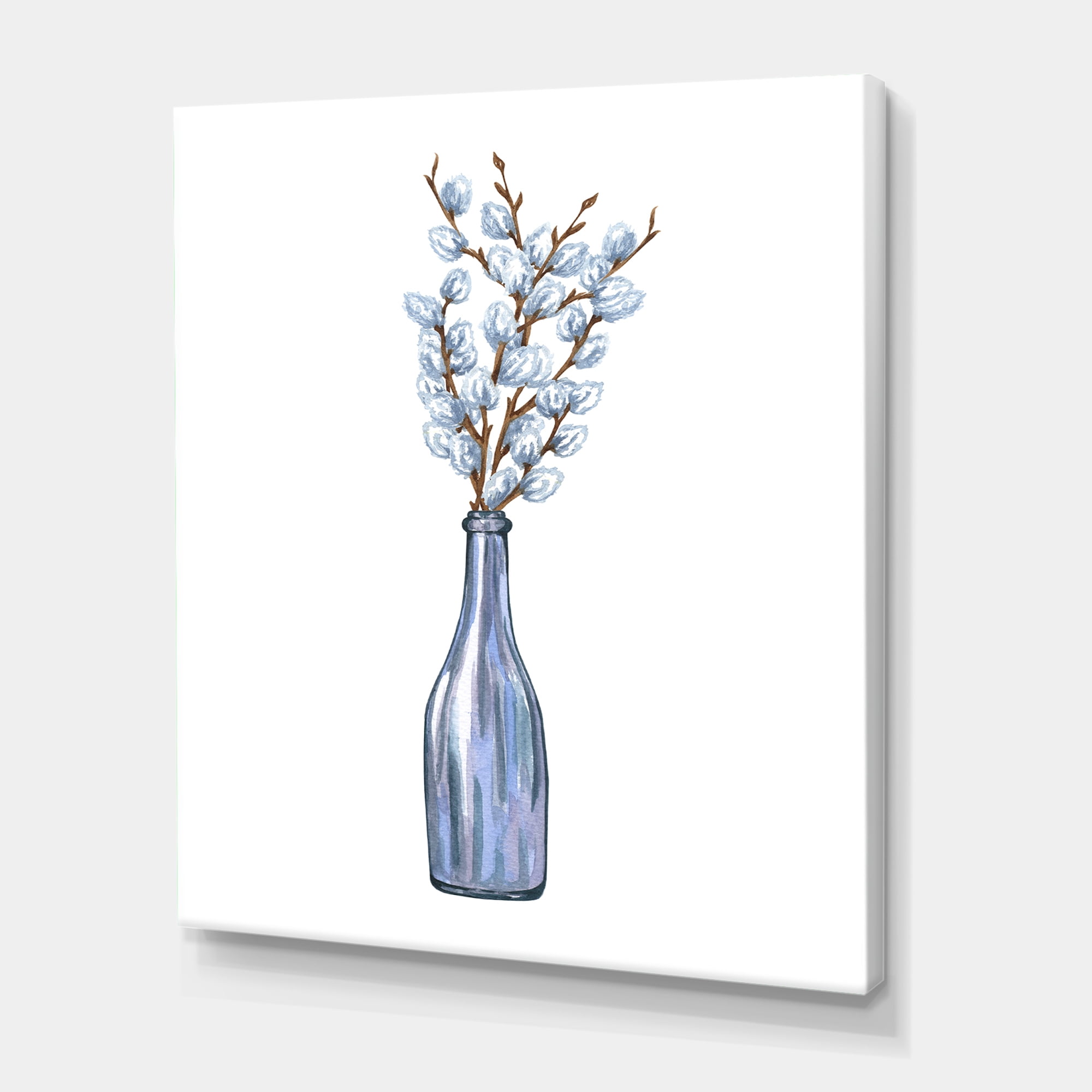Designart ' Bunch of White Pussy Willow Twigs II ' Farmhouse Canvas Wall Art Print