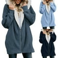 thumbnail image 7 of Womens 2022 Winter Long Sleeve Solid Fuzzy Fleece Open Front Hooded Cardigans Jacket Coats Outerwear with Pocket, 7 of 7