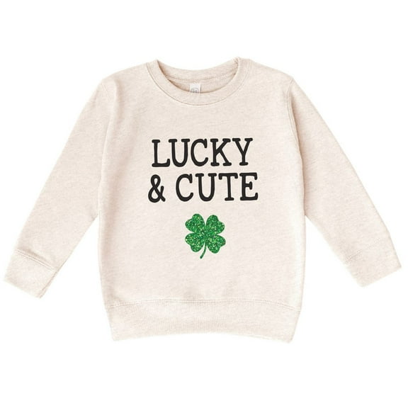 Bump and Beyond Designs St. Patrick's Day Shirt for Girls and Boys, Glitter Shamrock Lucky and Cute Sweatshirt (Natural 3T)