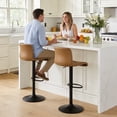 thumbnail image 3 of FIRAVOE Bar Stools with Back Set of 2, Swivel Counter Height Bar Stools (24"-32" Adjustable Height) Barstools with Footrest, Whiskey Brown Faux Leather Bar Chairs for Kitchen Island, 3 of 10