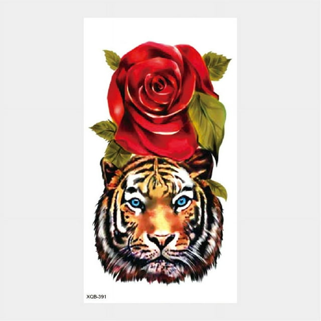 Pegatina de papel para tatuaje de animales, tigre, león, cabeza de lobo, medio brazo, pegatina grande de transferencia de agua