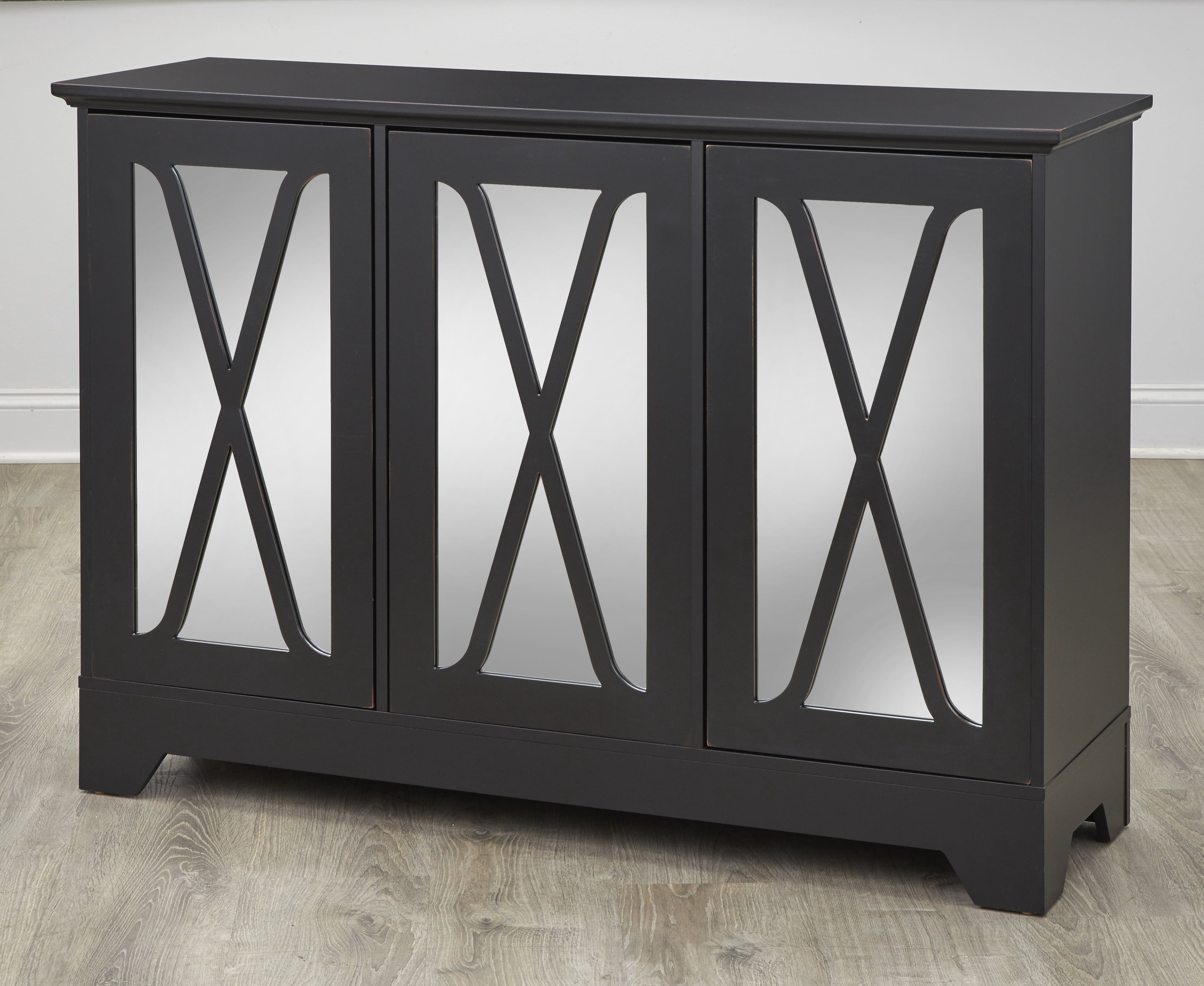 TMS Reflections Transitional 52” Wide Dining Room Sideboard Buffet with Mirrored Doors, 35.4” High, Black Finish
