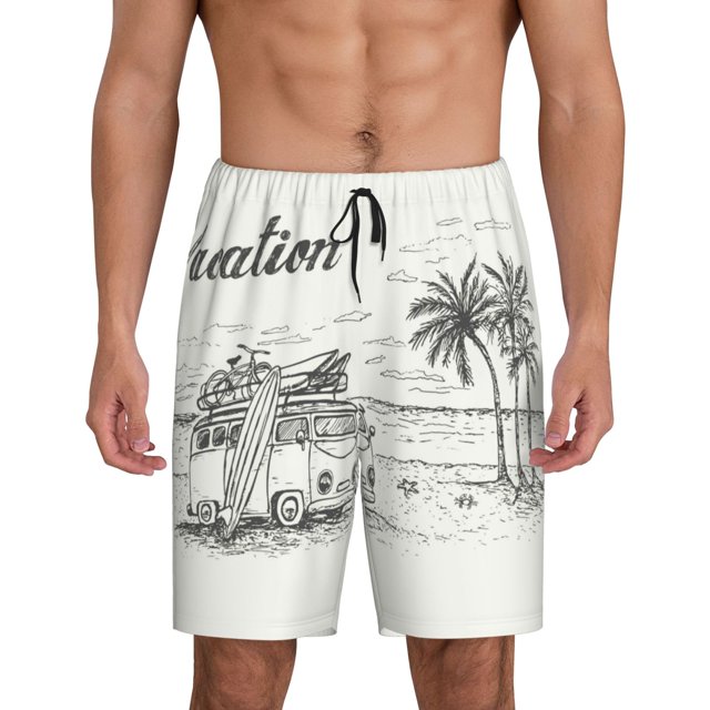 Fotbe Summer Vacation Scene With Camping Van Pantalones Cortos de Pijama para Hombre, Ropa de Dormir, Pantalones de Pijama Cortos para Hombre-XX-Large