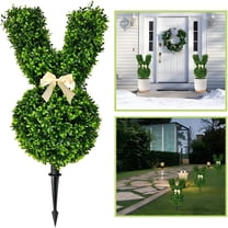 ZULAR Easter Bunny Topiary,Green Artificial Bunny-Shaped Topiary Tree Pot Easter Bunny,Easter Rabbit Boxwood Topiaries for Easter Porch Decor Outdoor/Indoor