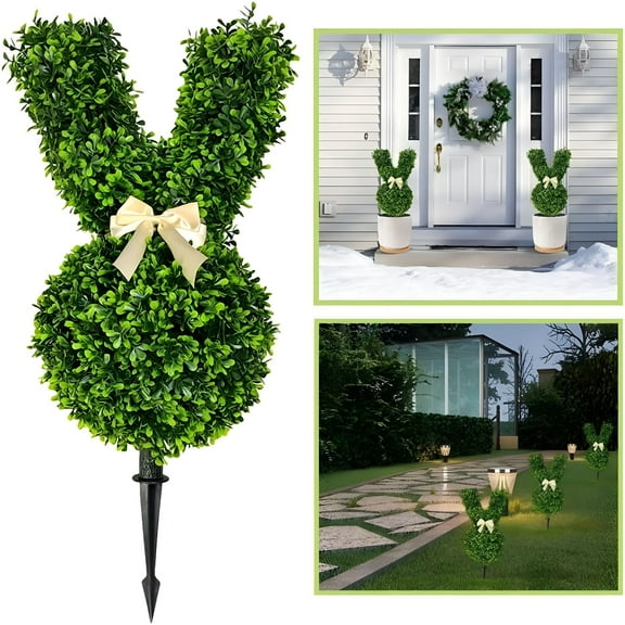 ZULAR Easter Bunny Topiary,Green Artificial Bunny-Shaped Topiary Tree Pot Easter Bunny,Easter Rabbit Boxwood Topiaries for Easter Porch Decor Outdoor/Indoor