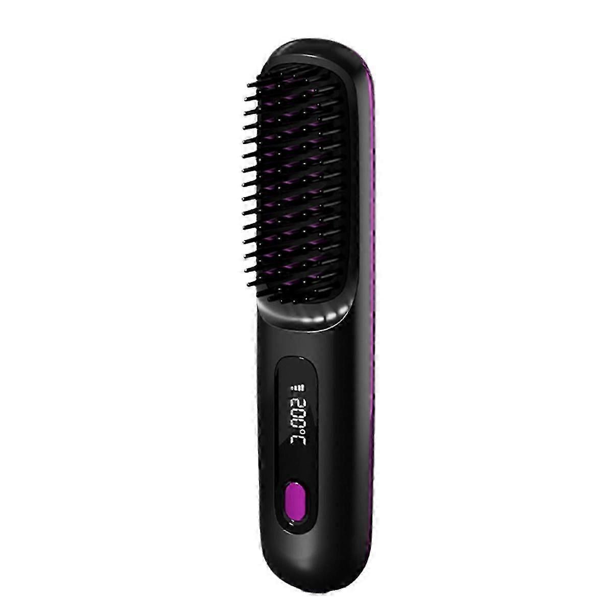 LCD USB Charging Heating Curling Power Comb Hair Straightener Wireless ...