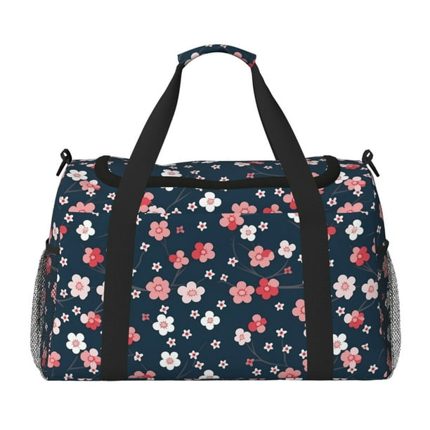 Fotbe Cherry Blossoms Bolsa de Viaje con Estampado, Bolsa de Fin de Semana para Mujer con Compartimento para Zapatos, Bolsa de Gimnasio con Bolsillo Húmedo