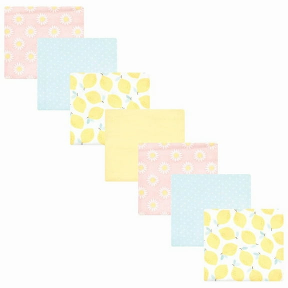 Hudson Baby Infant Girl Cotton Rich Flannel Receiving Blankets Bundle, Lemon Daisy, One Size