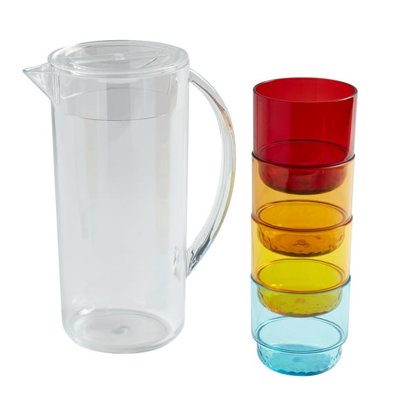 Infuse 5 Piece Acrylic Plastic Drinkware Set with Pitcher and 4 Drink Tumblers