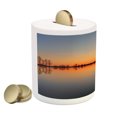 thumbnail image 2 of Lake Piggy Bank, Silhouette of Single Tree over Still Lake Basin with Last Sun Rays on the Day Theme, Ceramic Coin Bank Money Box for Cash Saving, 3.6" X 3.2", Orange Blue, by Ambesonne, 2 of 4
