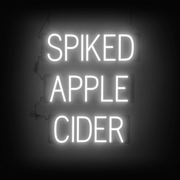 SpellBrite SPIKED APPLE CIDER LED Sign for Business. 21.1" x 23.8" White SPIKED APPLE CIDER Sign Has Neon Sign Look With Energy Efficient LED Light Source. Visible from 500+ Feet, 8 Animations.