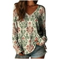 thumbnail image 2 of XUNKUSGA Shirts for Women Classic Vintage Floral Tops for Women Casual V Neck Womens Long Sleeve T Shirts Lightweight Soft Cotton Loose Ladies Tops and Blouses S-2XL, 2 of 3