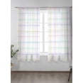 thumbnail image 2 of Sheer Curtains 72 Inches Long 2 Panels Set for Bedroom, White Plaid Grid Semi Sheer Curtains for Windows, Colorful Line Modern Simple Geometric Voile Window Treatments Rod Pocket Curtain, 2 of 7