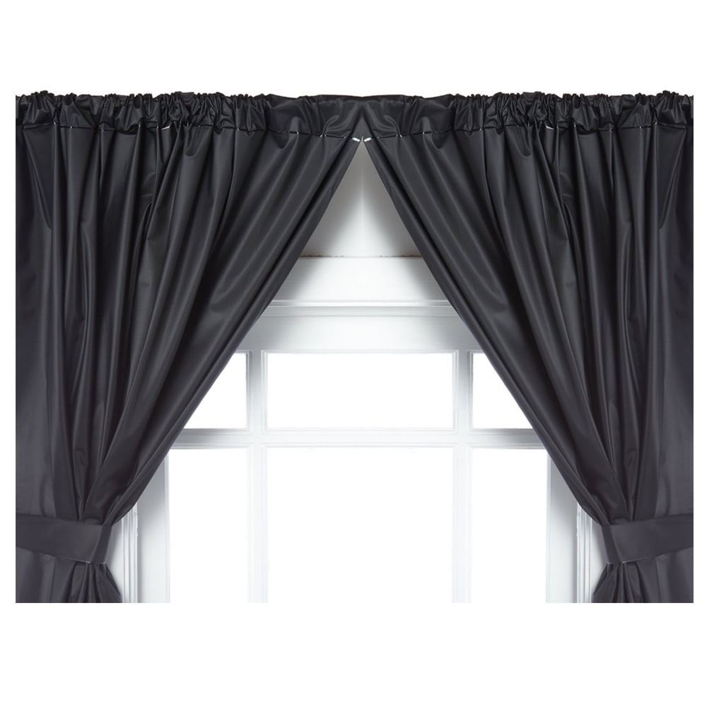 Black Double Swag Vinyl Bathroom Window Curtain w/ Tie Backs 36"W x 45