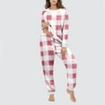 thumbnail image 4 of HUJlwoi Womens Fleece Pajama Sets Fluffy Warm Sherpa Plaid Pj Set Cozy Thermal Loungewear Plush Sleepwear Two Piece Set, 4 of 5