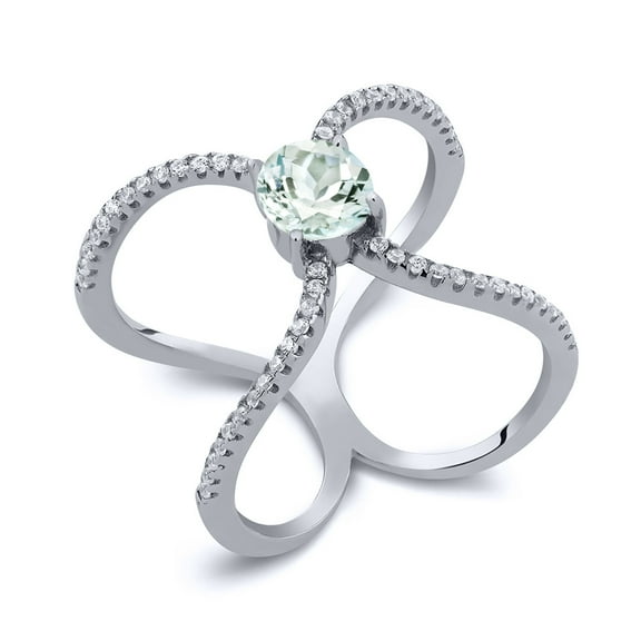 Gem Stone King 1.33 Cttw Sky Blue Aquamarine Criss Cross X Ring for Women in 925 Sterling Silver | Gemstone Birthstone | Round 6MM (Size 6)