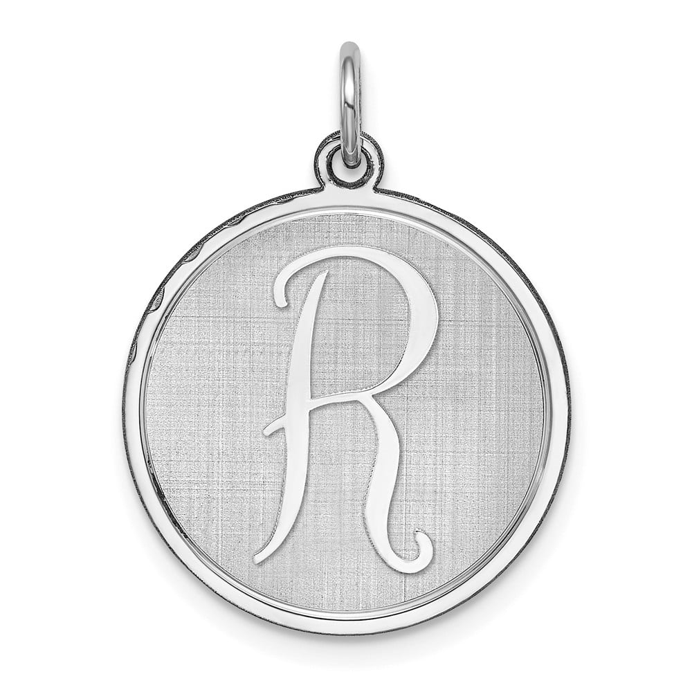 Solid 925 Sterling Silver Brocaded Initial Letter R Alphabet Charm Pendant  - 27mm x 20mm