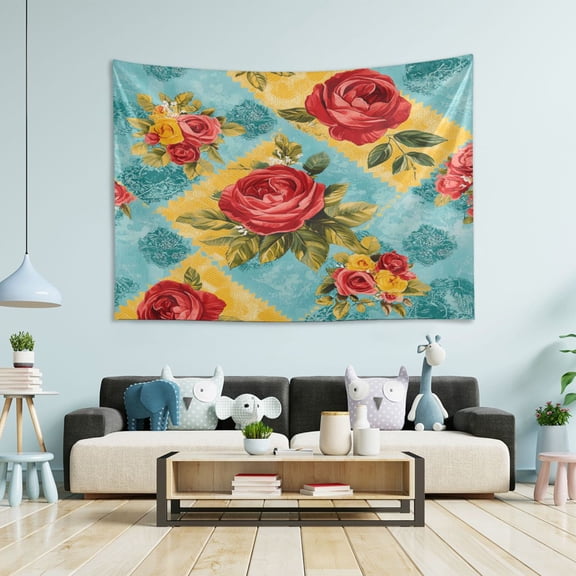 Wobogo Vintage Rose Quilt Chart Tapestry 60×40in Home Living Room Bedroom Wall Hanging Ornaments